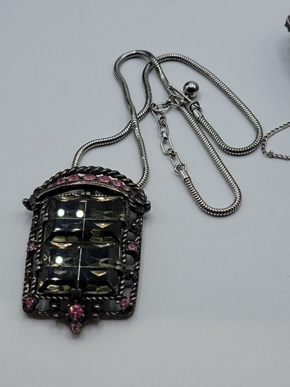 Sarah Coventry Midnight Magic Necklace & Bracelet Black w/Pink Grey Rhinestones - Picture 10 of 16